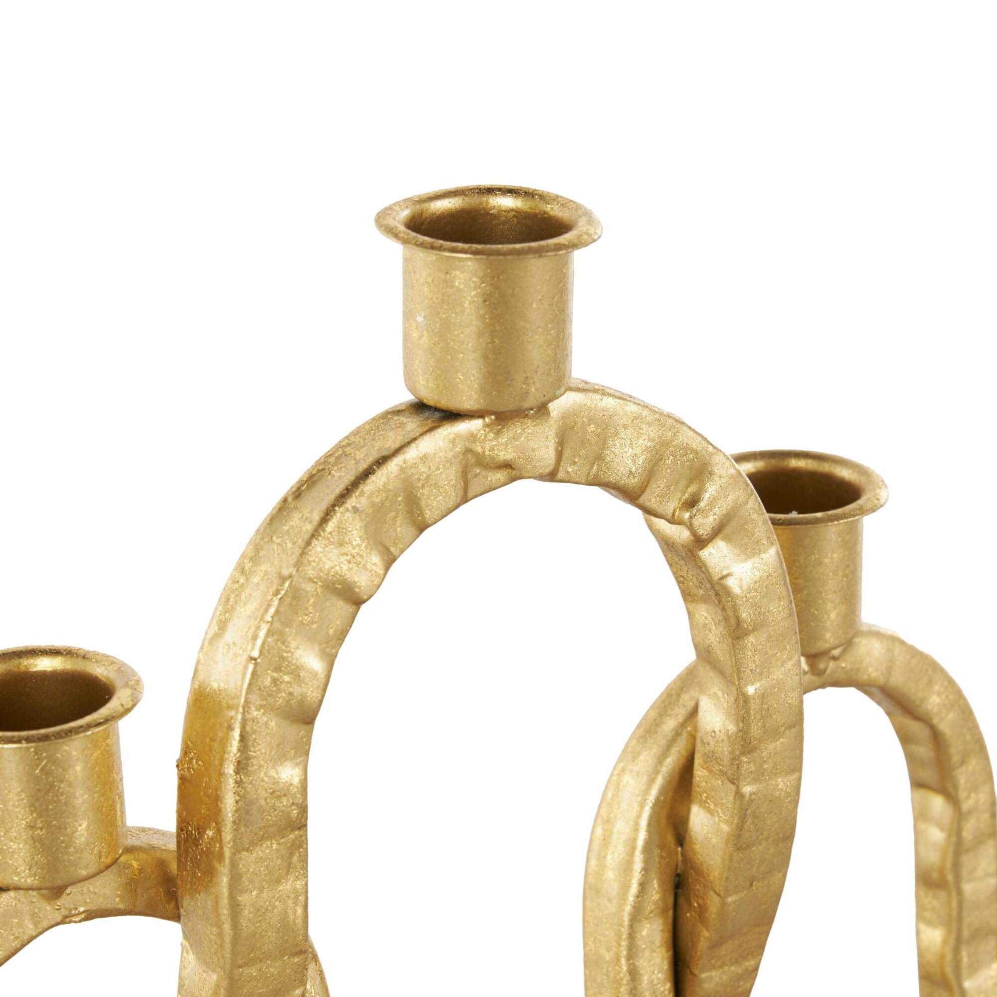 10" Gold Metal Interlocked Chains Candle Holder with Rectangle Base